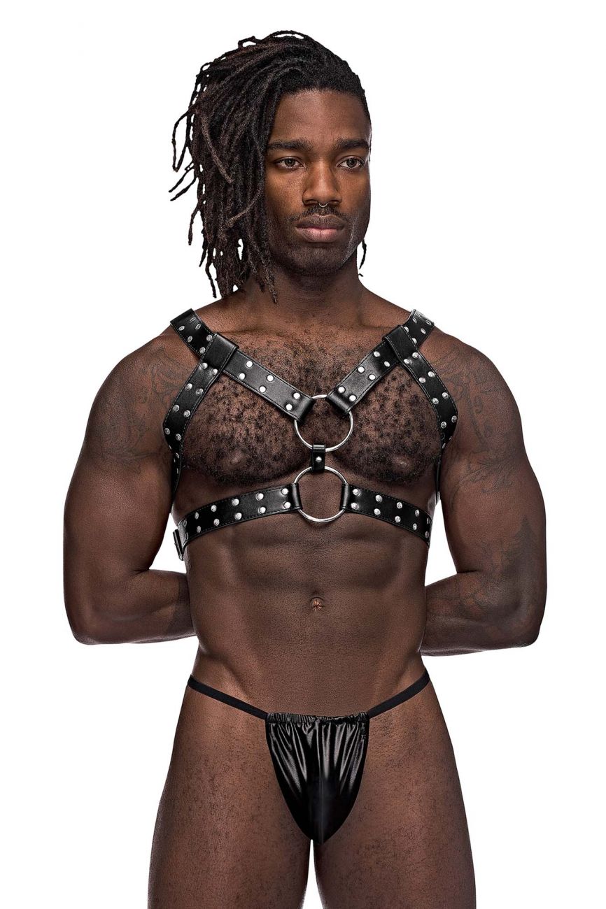 Male Power Leather Gemini Harness - Black