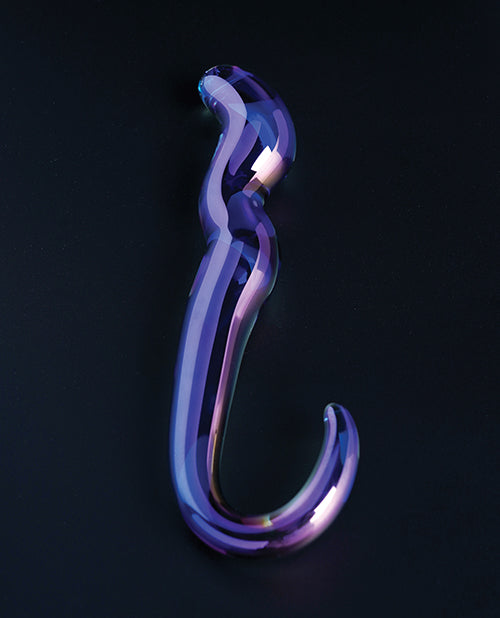 Cristal Blue Flame Curved Glass Dildo - Purple