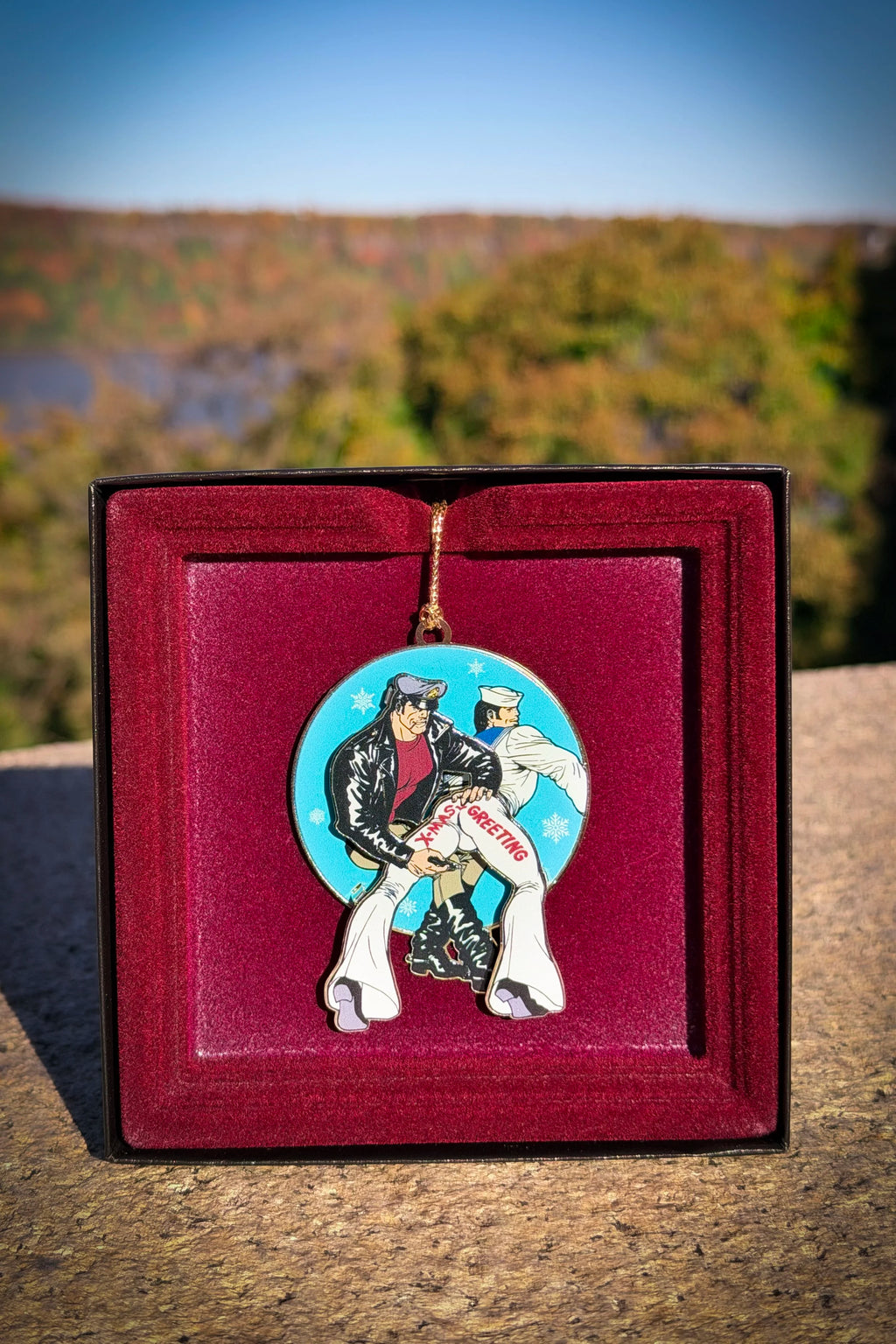 Tom of Finland ornament in its box