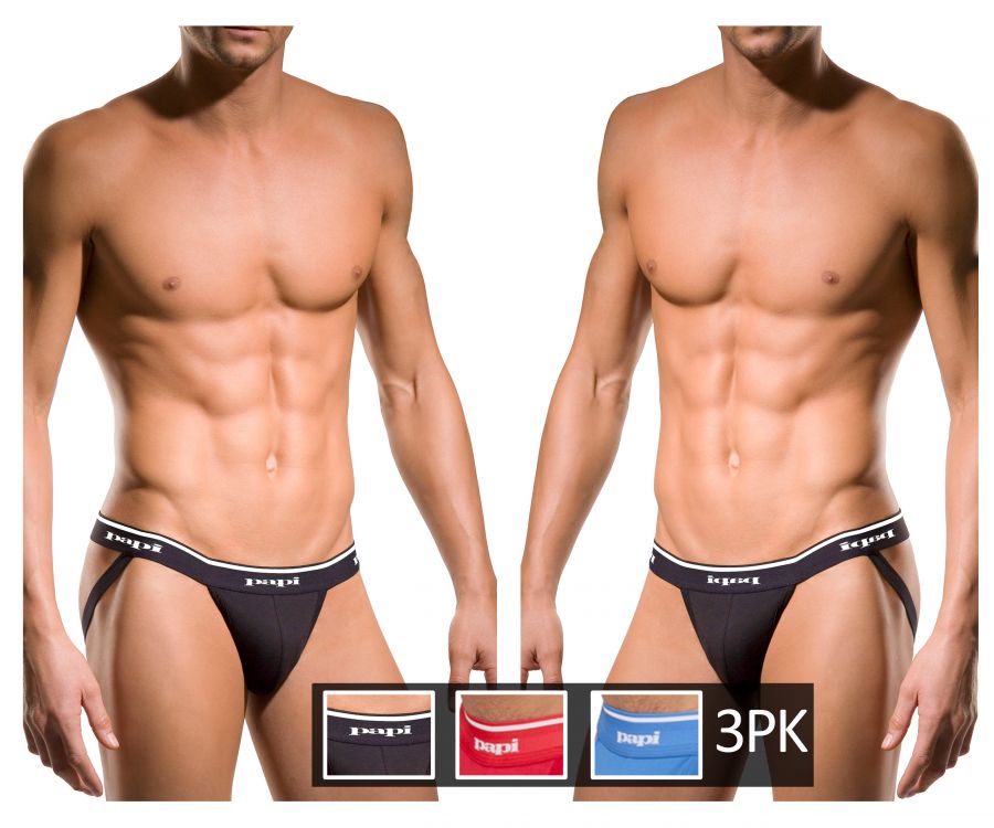 Papi 3-Pack Rib Jockstrap - Black-Red-Turquoise