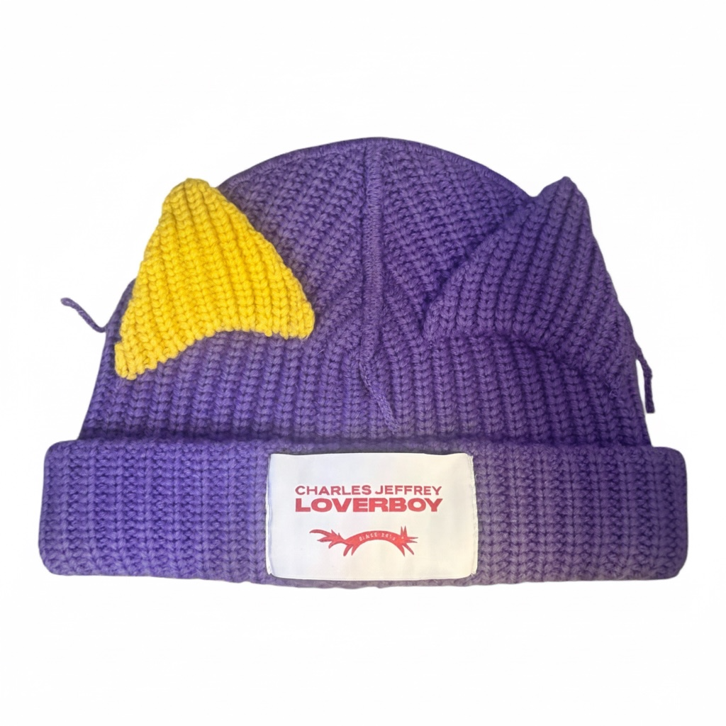 LOVERBOY BY CHARLES JEFFREY CHUNKY EARS BEANIE in PURPLE / YELLOW