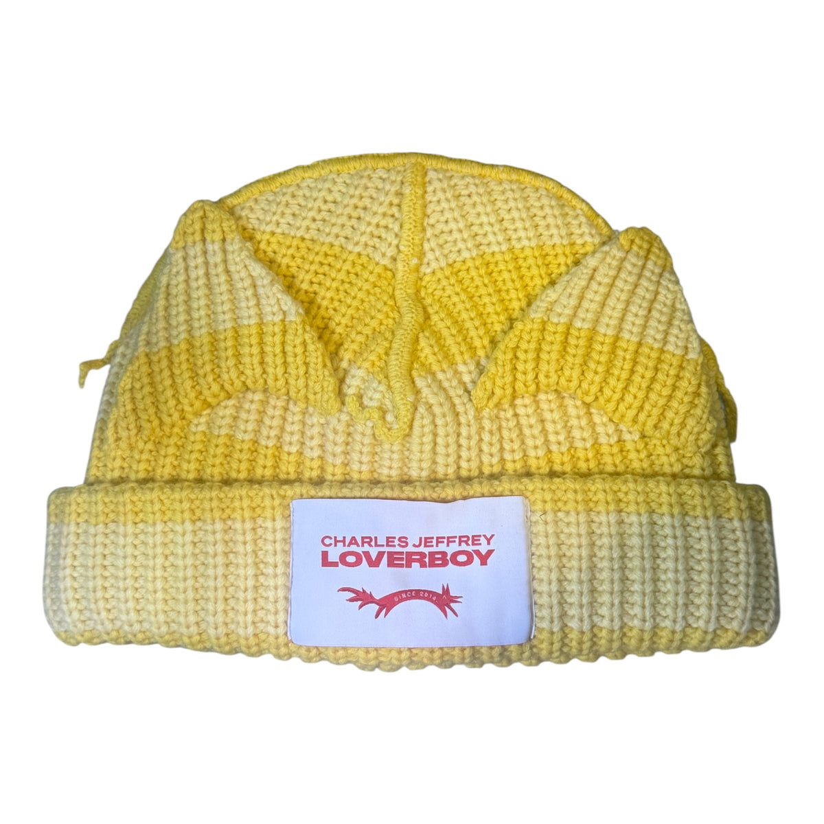 LOVERBOY BY CHARLES JEFFREY CHUNKY EARS BEANIE in YELLOW STRIPE