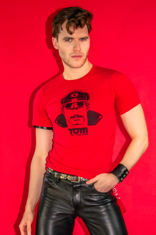 Tom of Finland Leather Daddy T-shirt Tee in RED