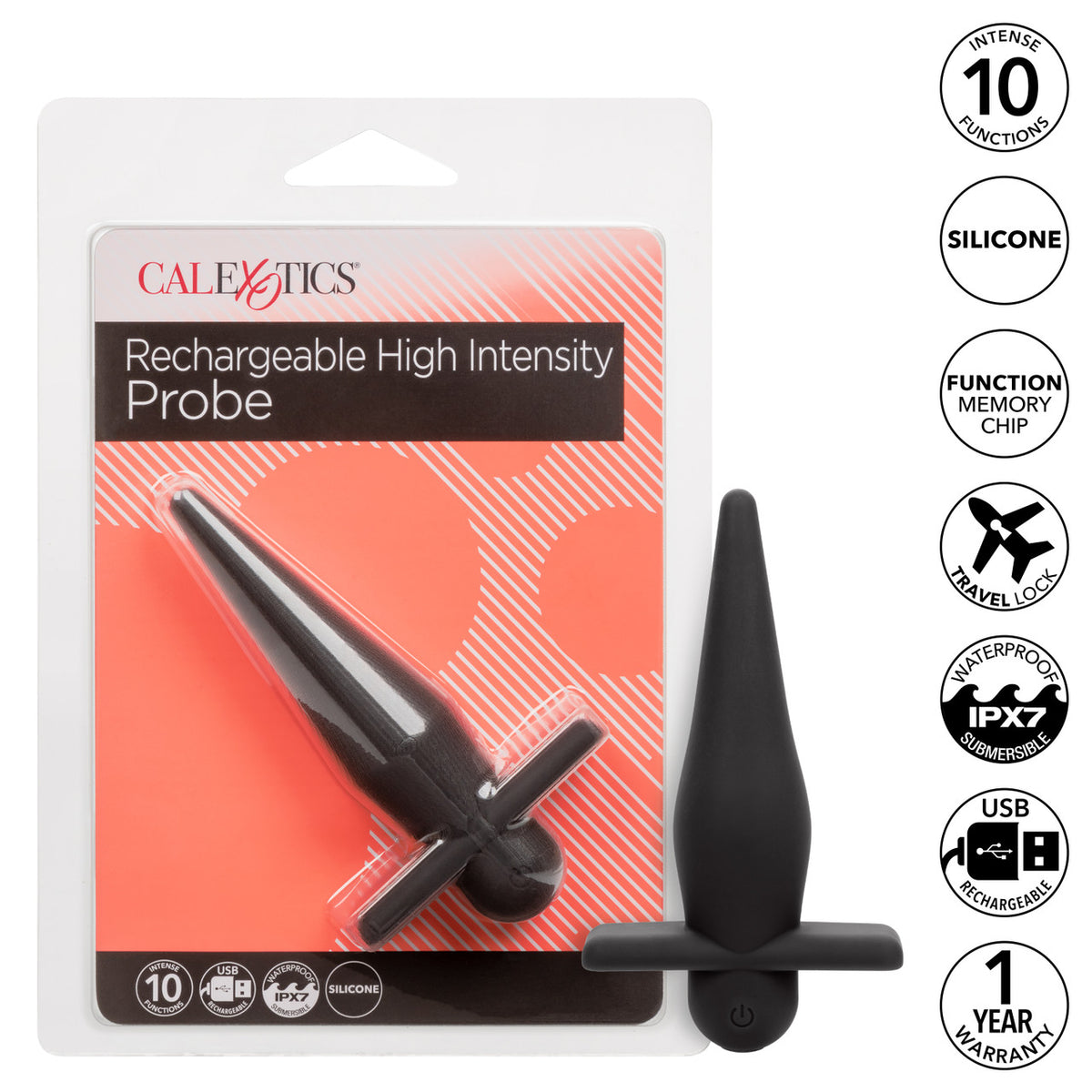 Anal Toys Rechargeable Silicone High Intense Probe - BLACK