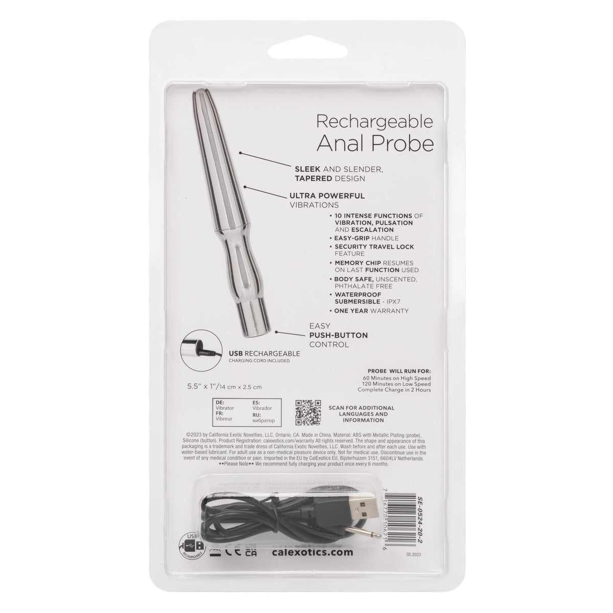 Anal Toys Rechargeable Silicone Anal Probe - Silver