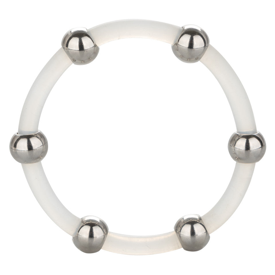 Steel Beaded Silicone Cock Ring - X-Large - Clear