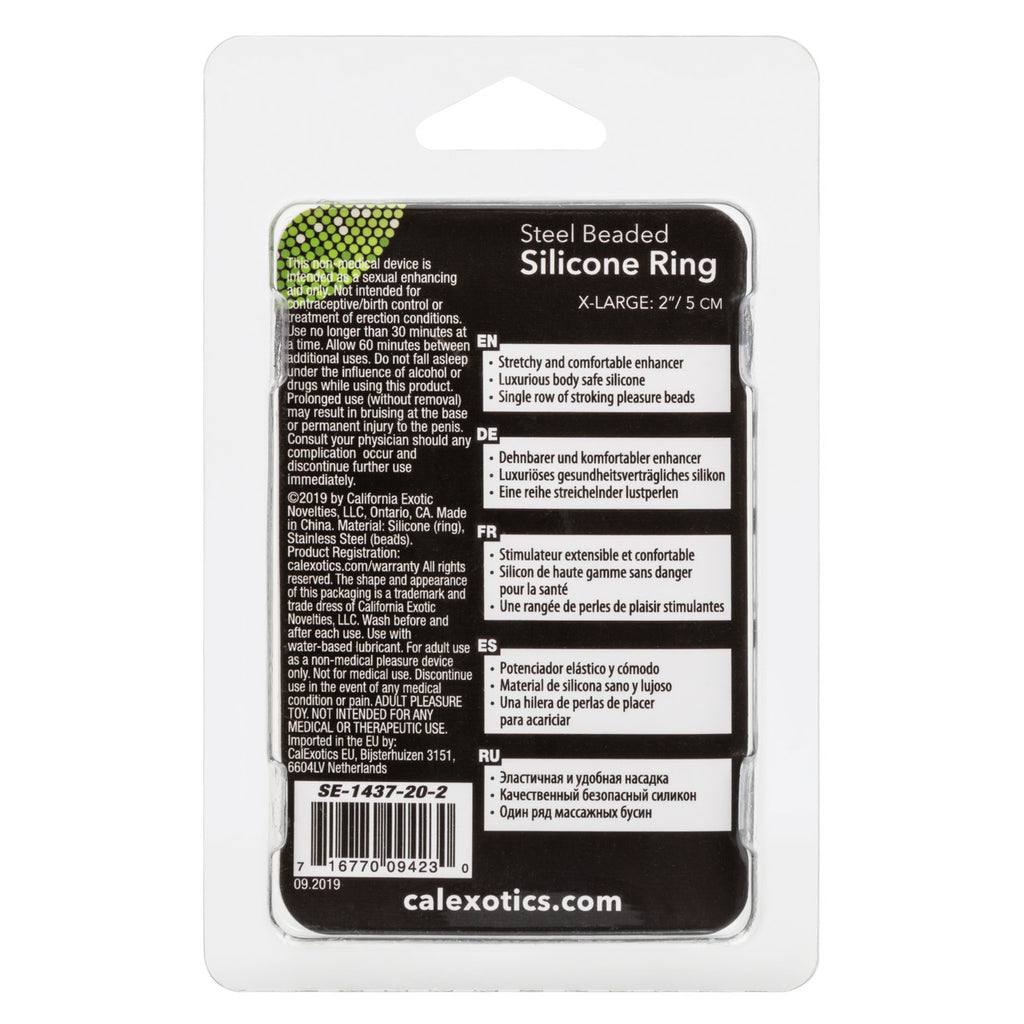 Steel Beaded Silicone Cock Ring - X-Large - Clear
