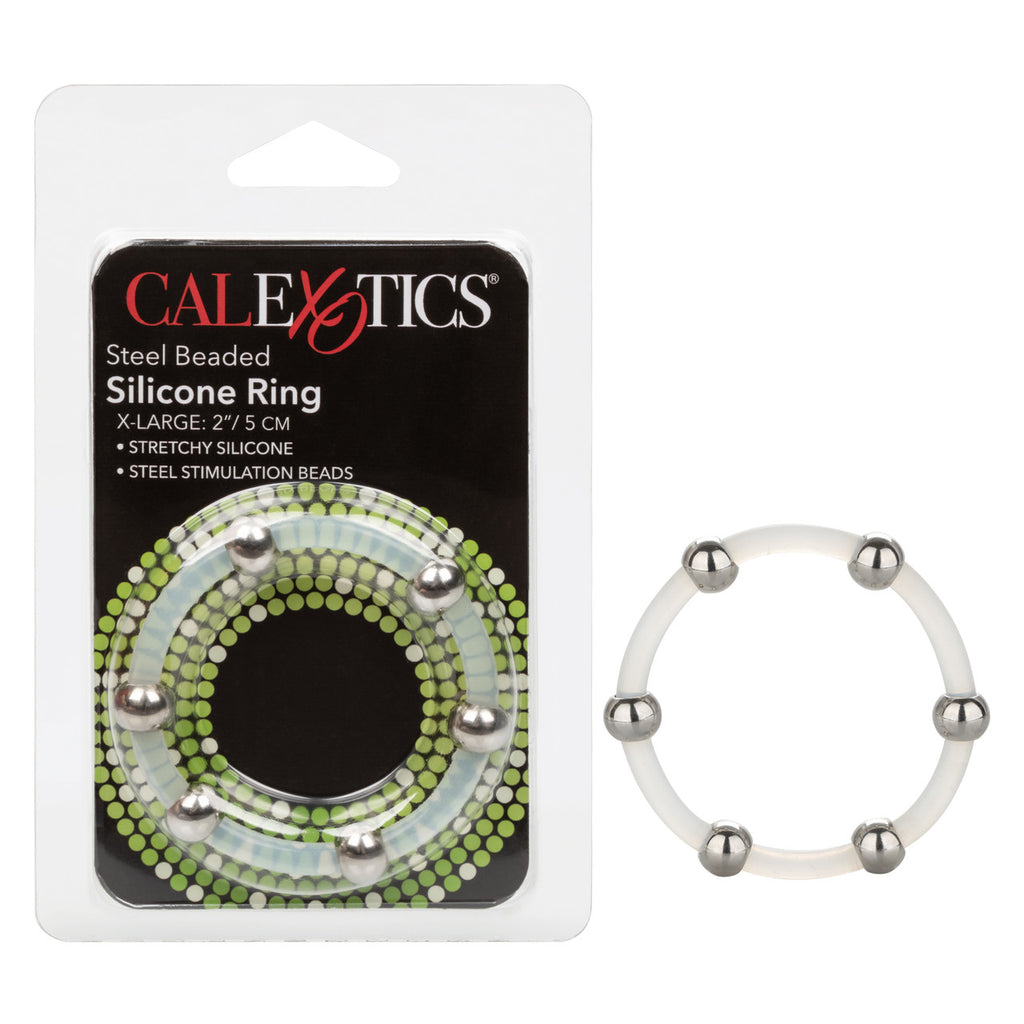 Steel Beaded Silicone Cock Ring - X-Large - Clear