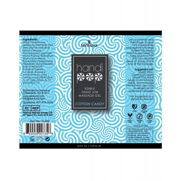 Handipop Flavored Hand Job Massage Gel 4.2 oz - Cotton Candy