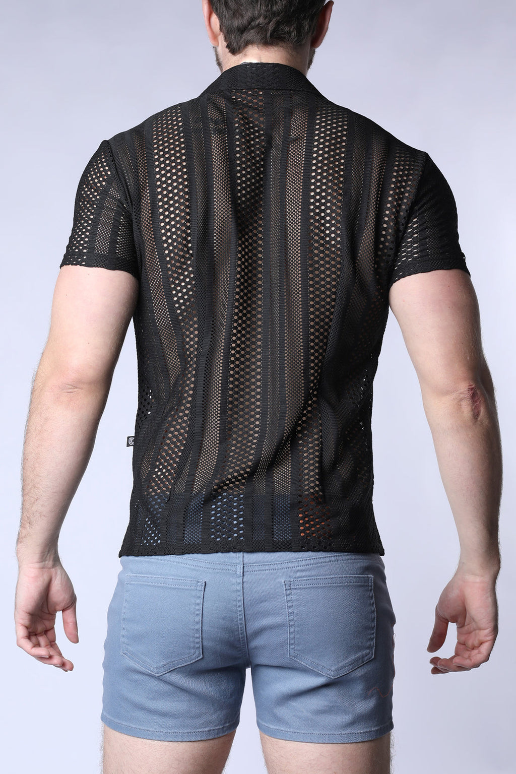 TIMOTEO Sicily Crochet Mesh Shirt -Black