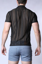 TIMOTEO Sicily Crochet Mesh Shirt -Black