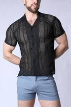 TIMOTEO Sicily Crochet Mesh Shirt -Black