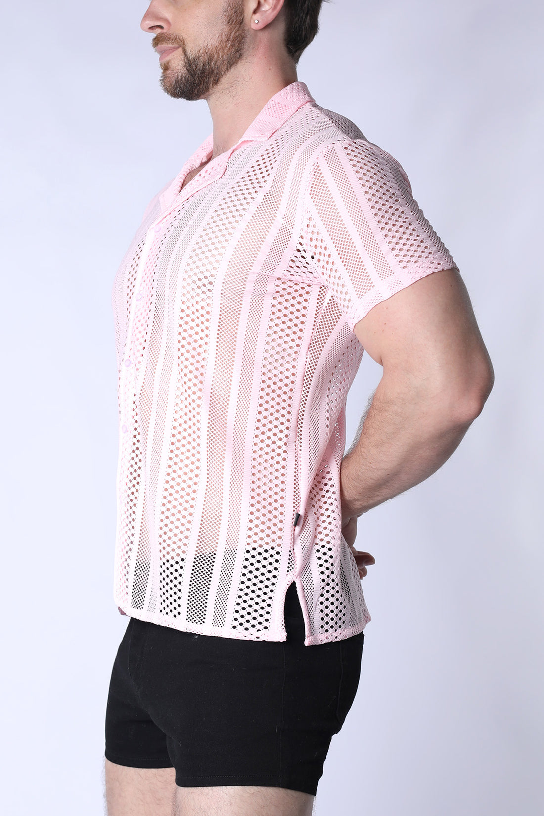 TIMOTEO Sicily Crochet Mesh Shirt - Pink