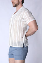 TIMOTEO Sicily Crochet Mesh Shirt - White