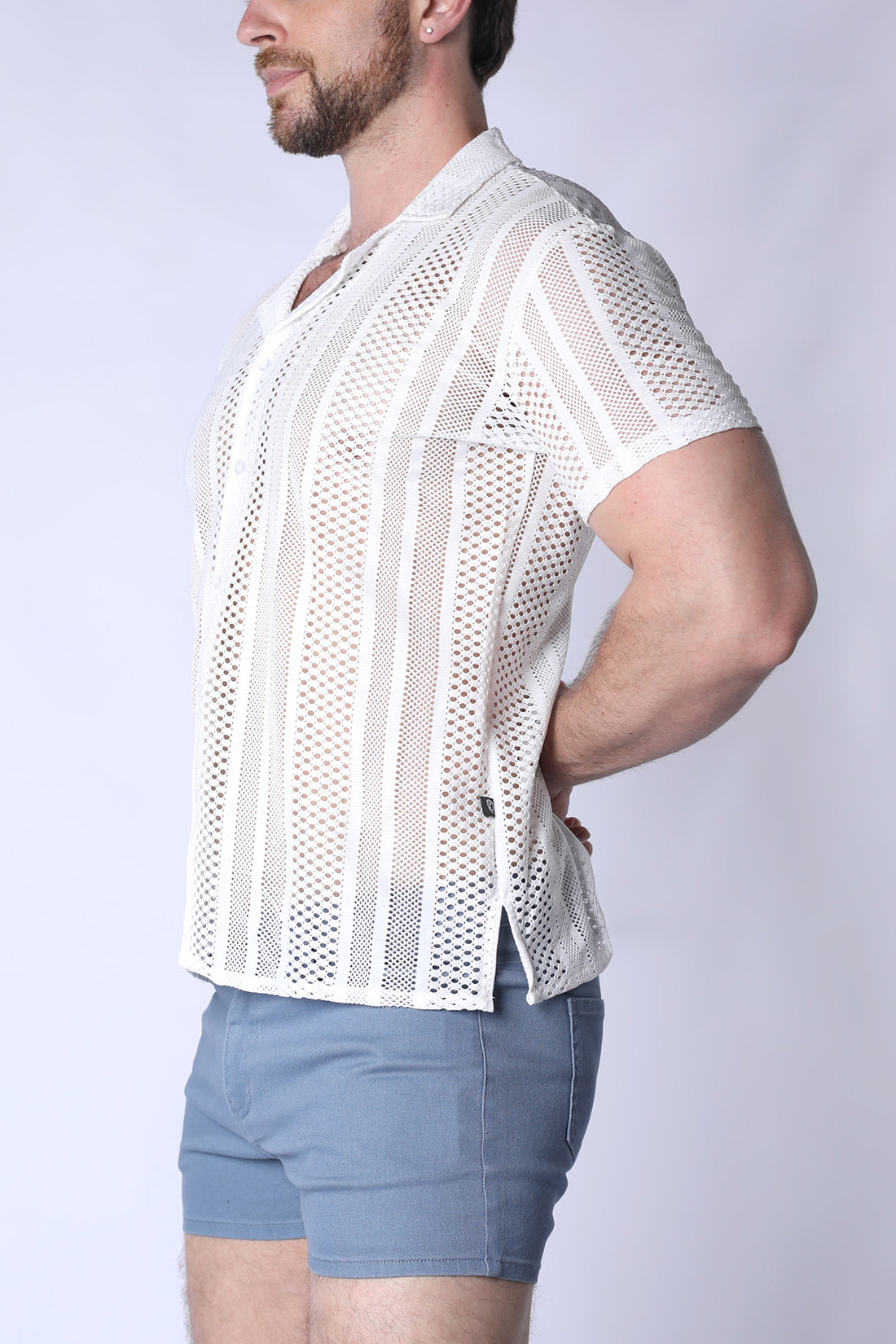TIMOTEO Sicily Crochet Mesh Shirt - White