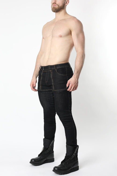 CELLBLOCK 13 SLICK CARPENTER DENIM ZIPPER PANTS - Black
