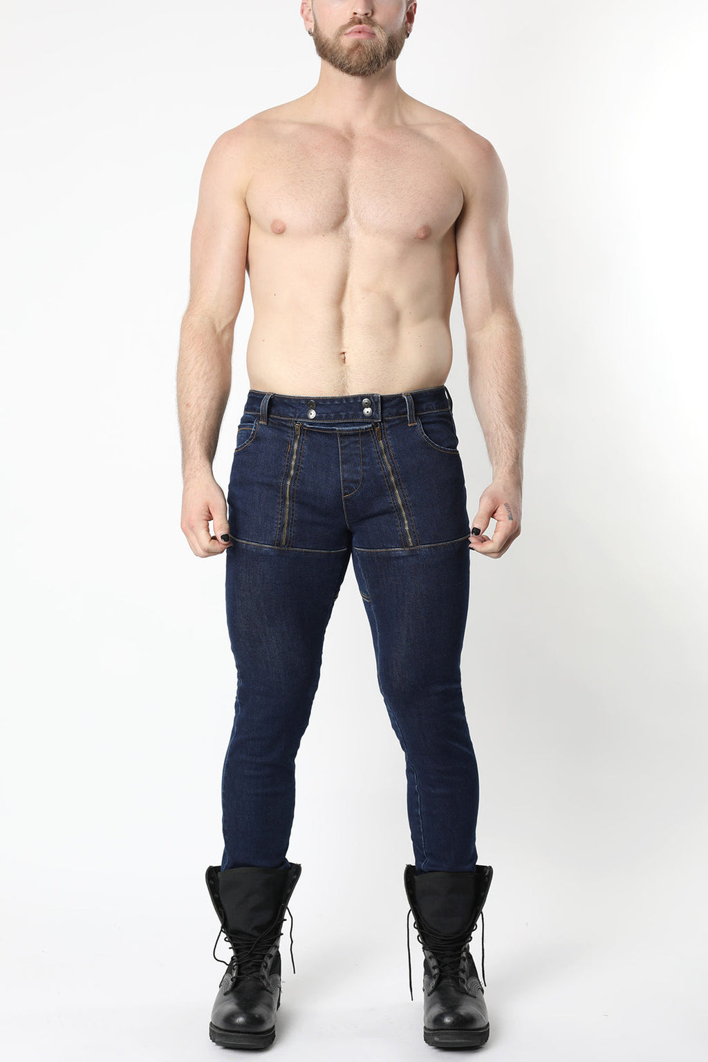 CELLBLOCK 13 SLICK CARPENTER DENIM ZIPPER PANTS - Indigo