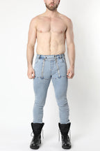 CELLBLOCK 13 SLICK CARPENTER DENIM ZIPPER PANTS - Light Blue