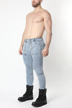 CELLBLOCK 13 SLICK CARPENTER DENIM ZIPPER PANTS - Light Blue