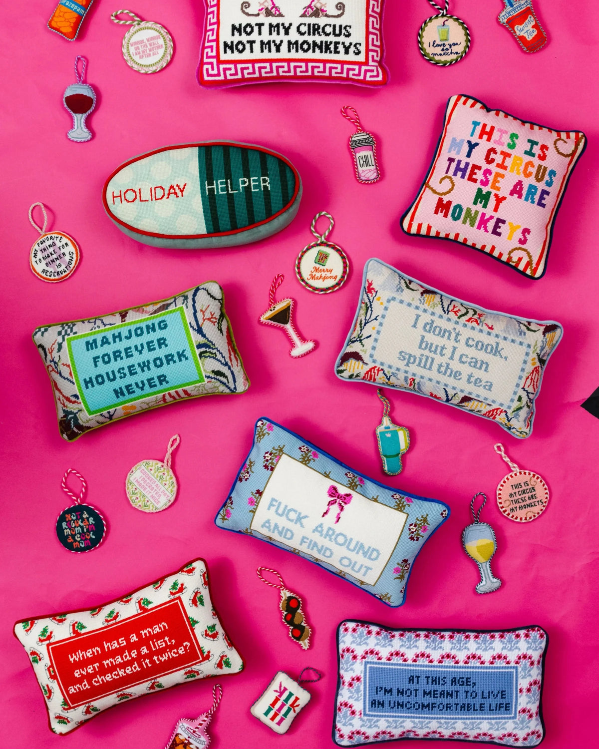 Spill the Tea Needlepoint Pillow
