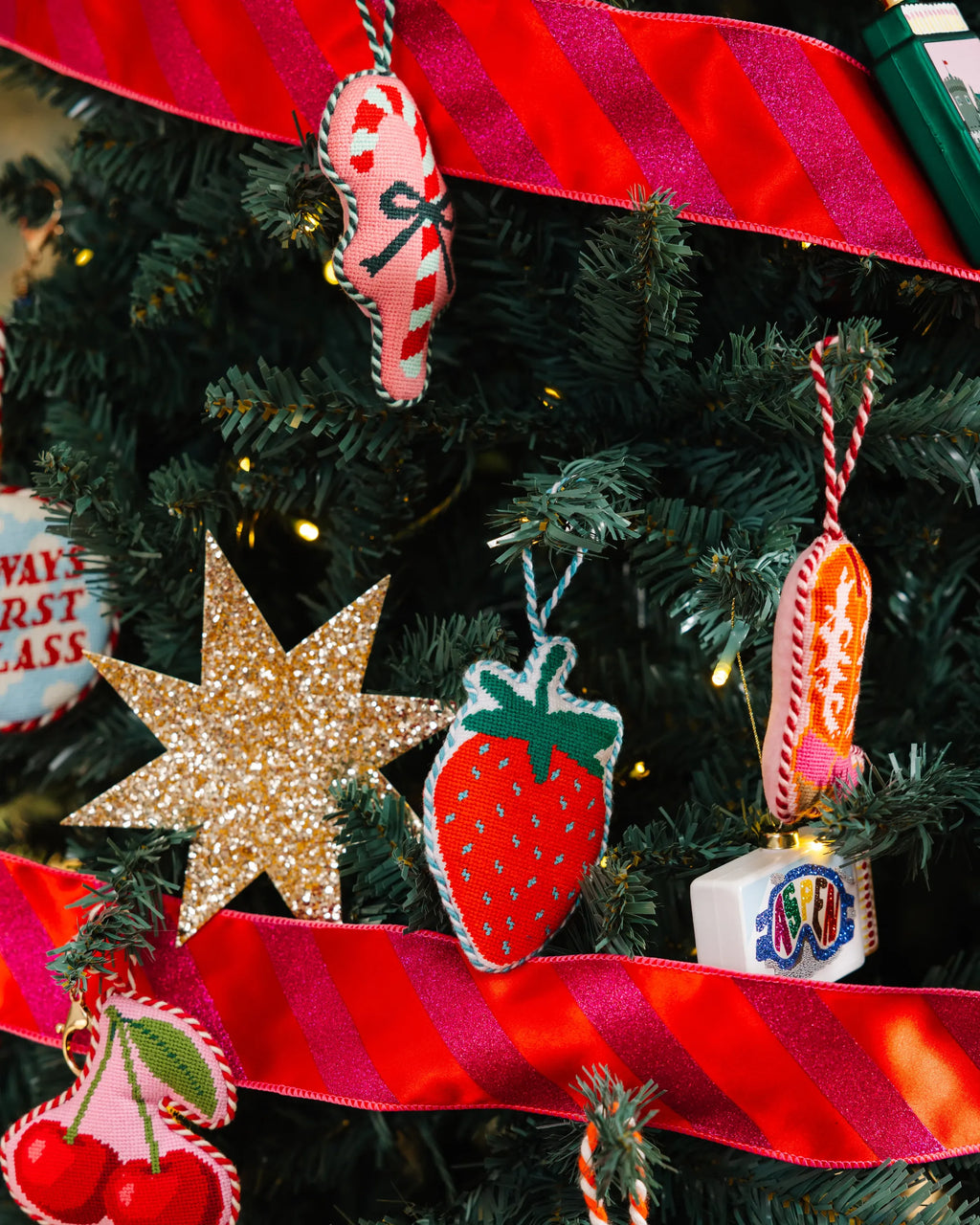 Needlepoint Icon Ornament - Strawberry