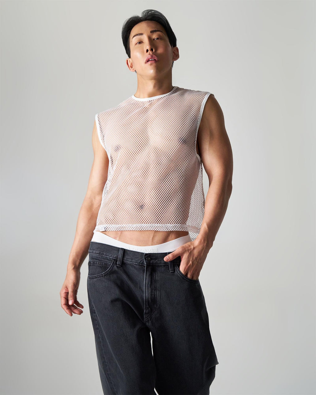 TEAMM8 Edge Net Muscle Tank Chalk