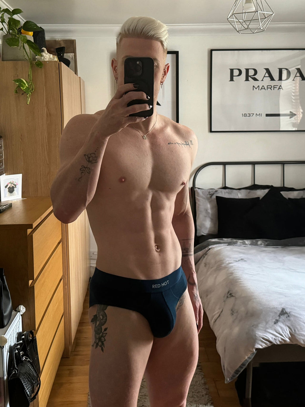 RED Hot Hip Brief Mono-Tone in Petrol Blue