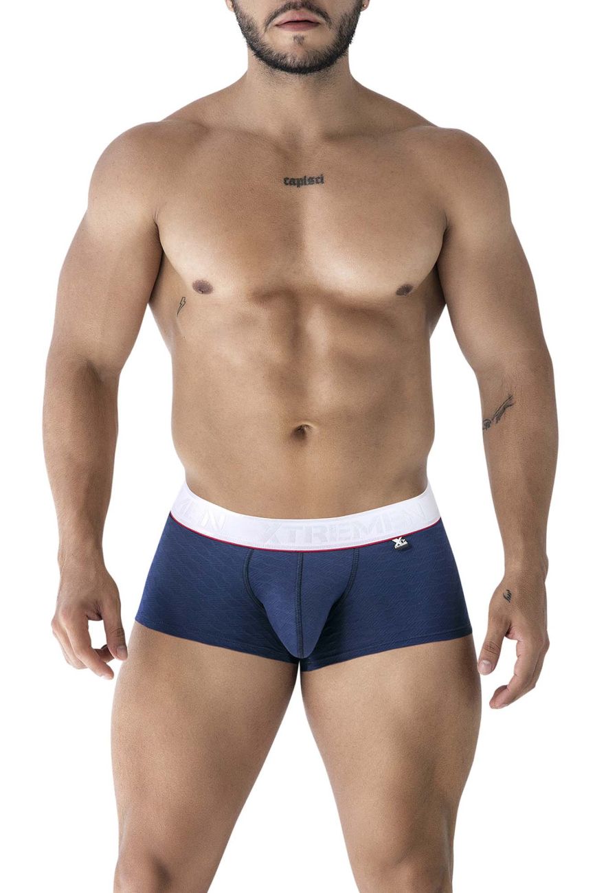 Xtremen Contrast Waistband Microfiber Trunks - Dark Blue