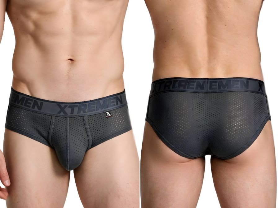 Xtremen Microfiber Mesh Metallic Logo Briefs - Gray