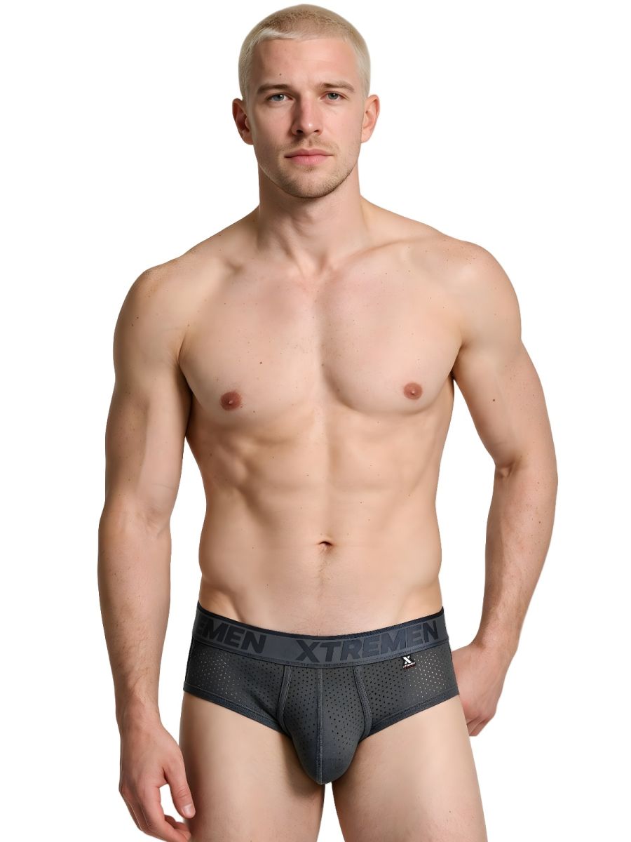 Xtremen Microfiber Mesh Metallic Logo Briefs - Gray