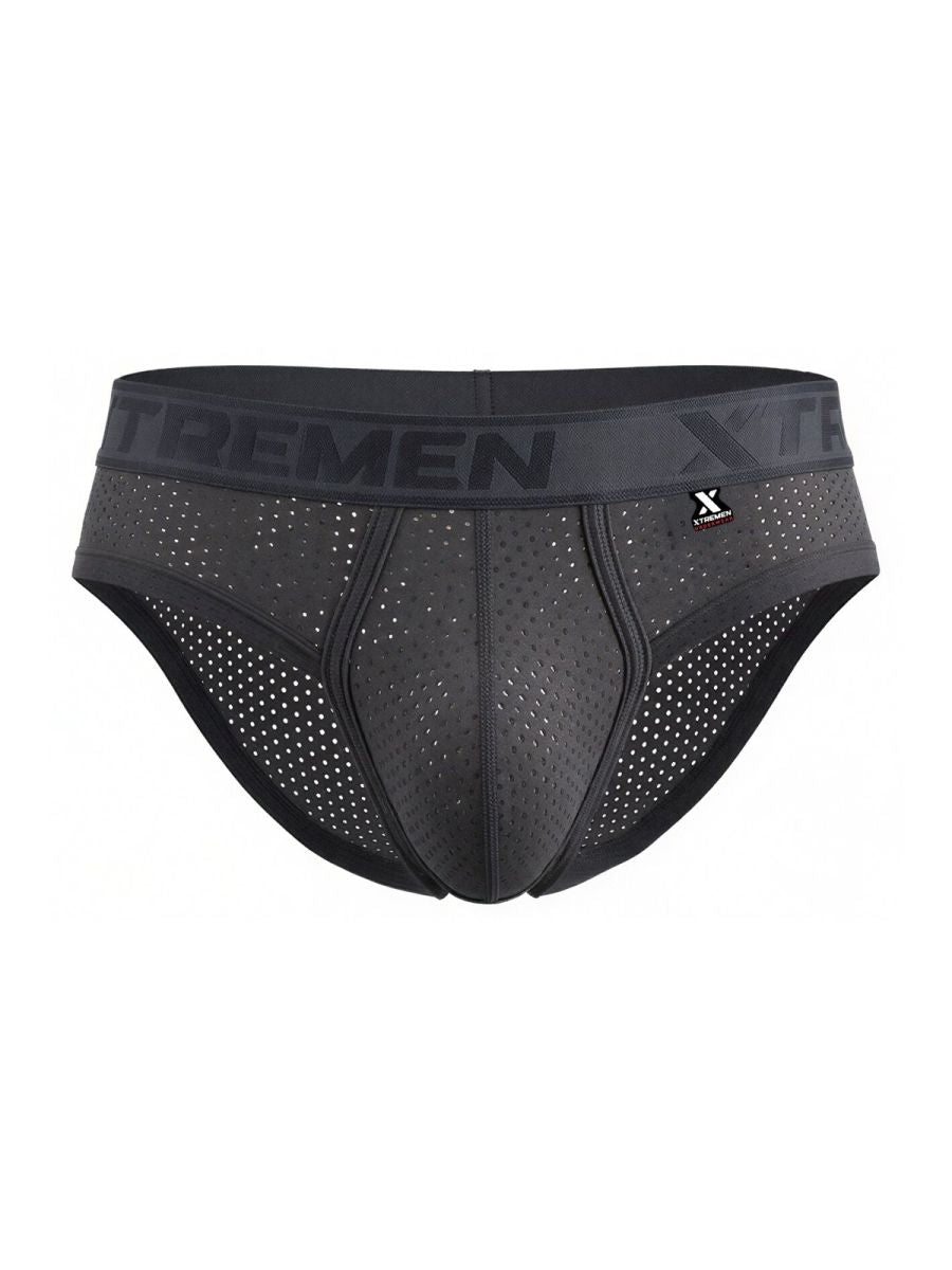 Xtremen Microfiber Mesh Metallic Logo Briefs - Gray