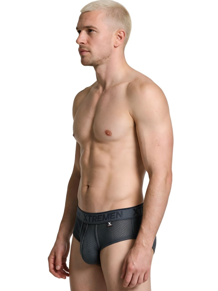 Xtremen Microfiber Mesh Metallic Logo Briefs - Gray