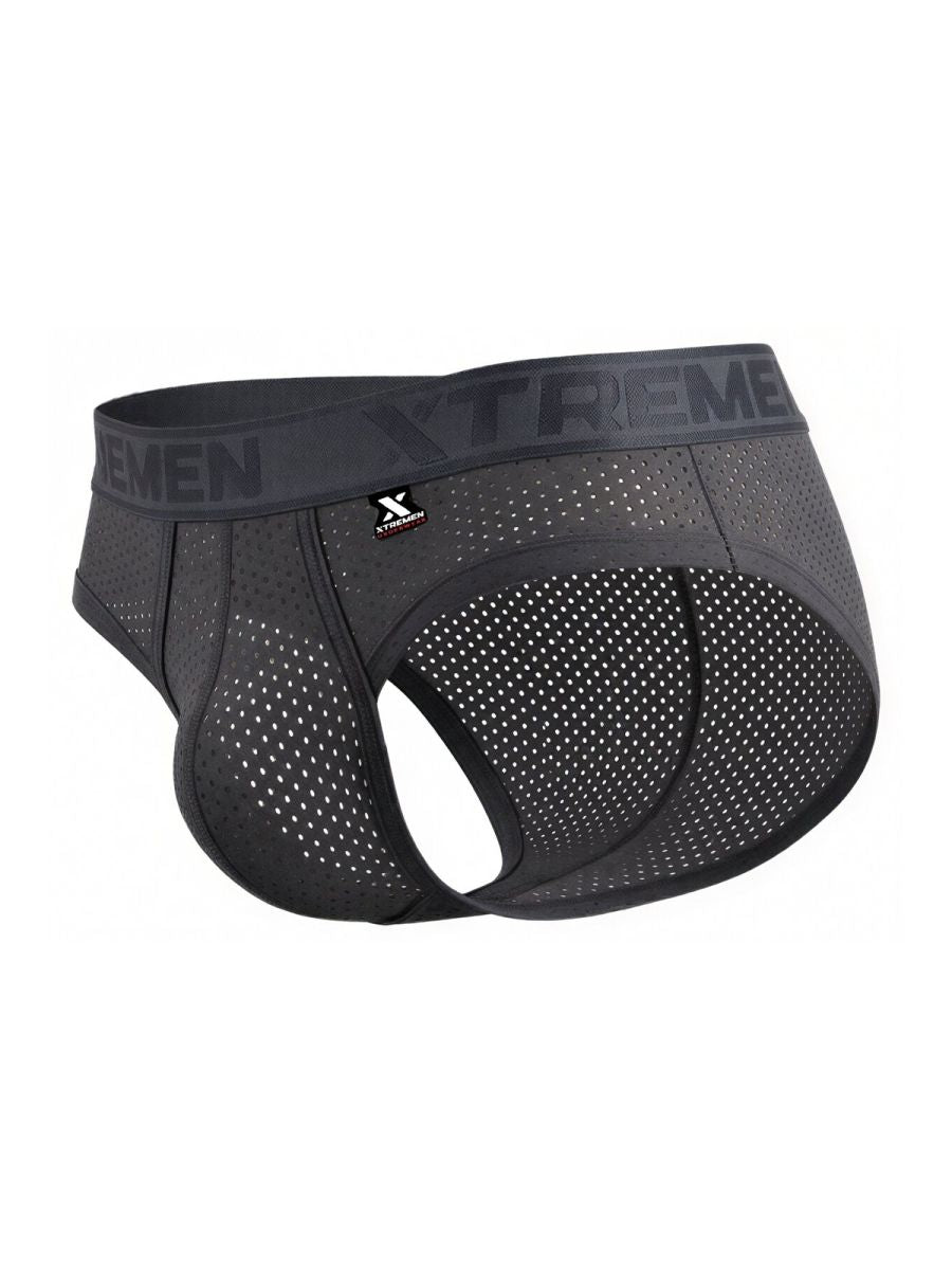 Xtremen Microfiber Mesh Metallic Logo Briefs - Gray