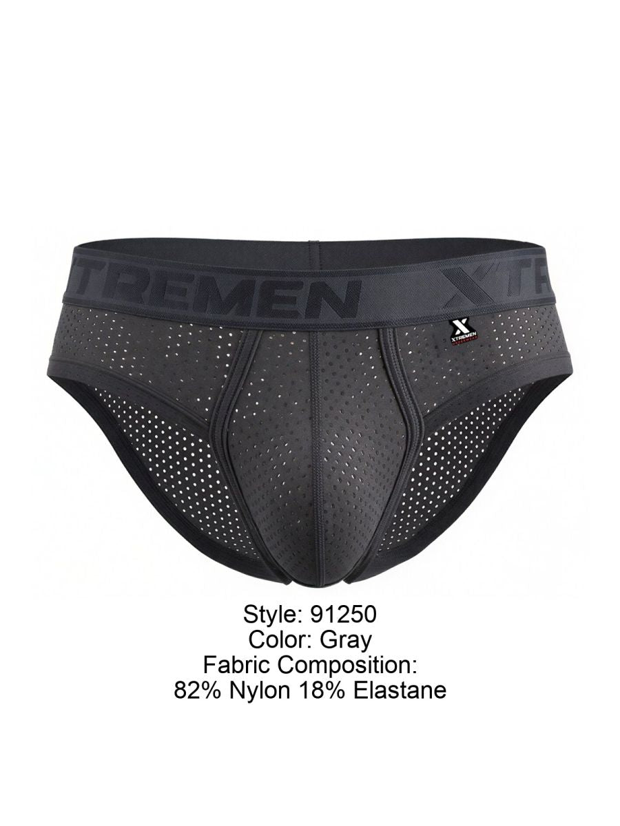 Xtremen Microfiber Mesh Metallic Logo Briefs - Gray