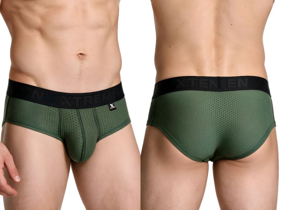 Xtremen Microfiber Mesh Briefs - Military Green