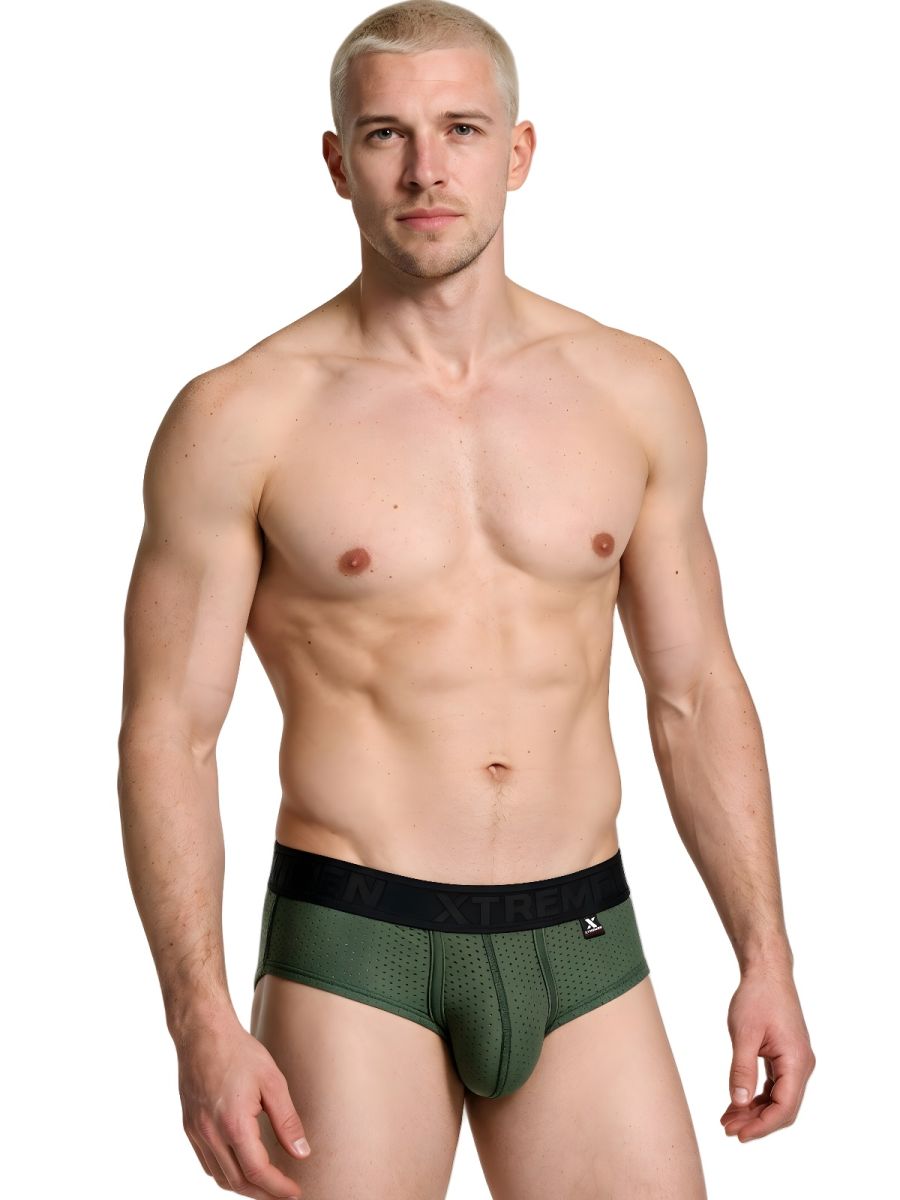 Xtremen Microfiber Mesh Briefs - Military Green