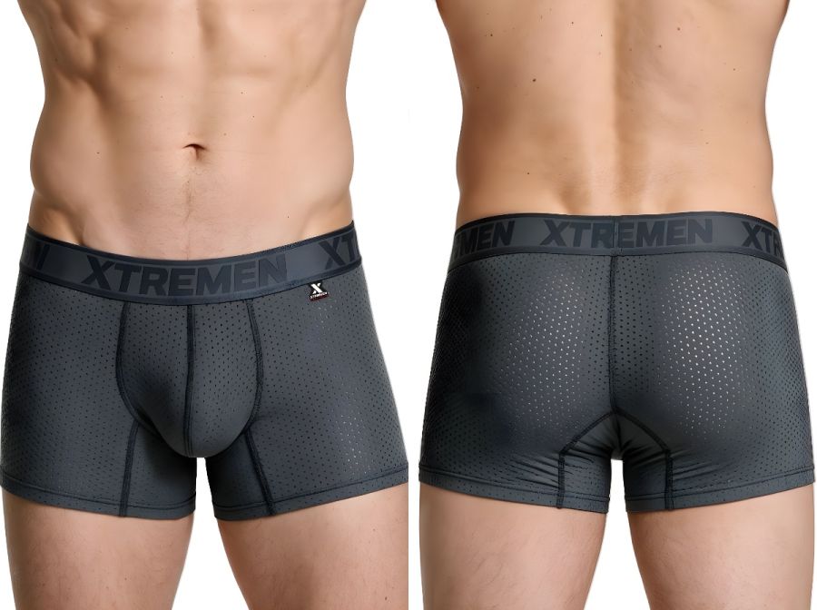 Xtremen Microfiber Mesh Boxer Briefs - Gray