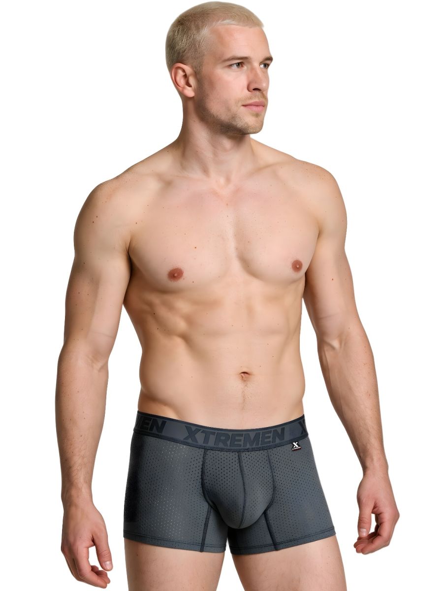 Xtremen Microfiber Mesh Boxer Briefs - Gray