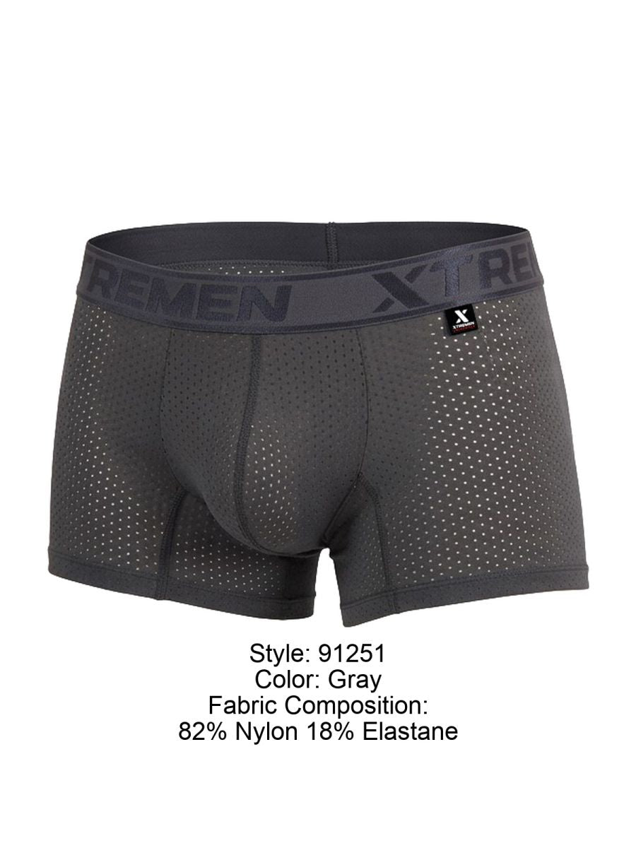 Xtremen Microfiber Mesh Boxer Briefs - Gray