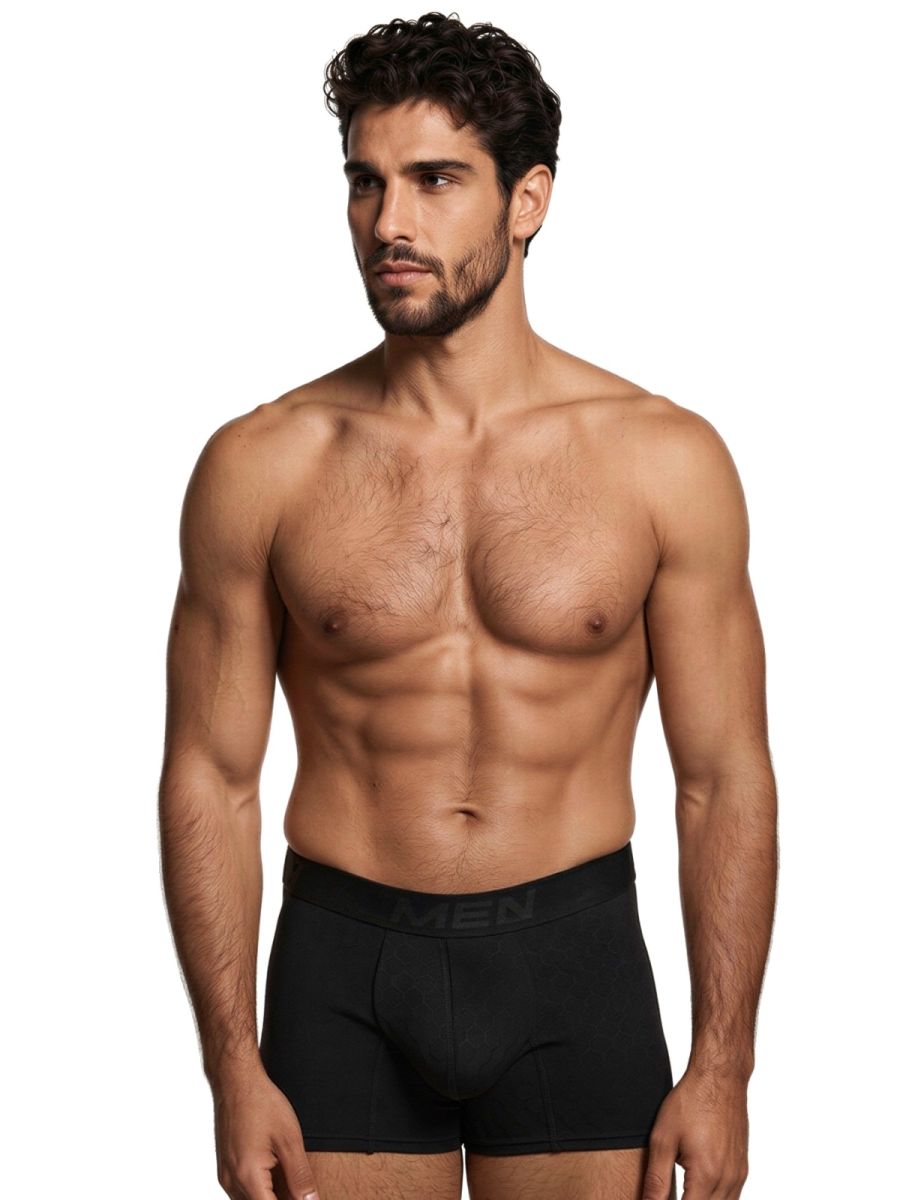 Xtremen Sleek Microfiber Honeycomb Boxer Briefs - Black