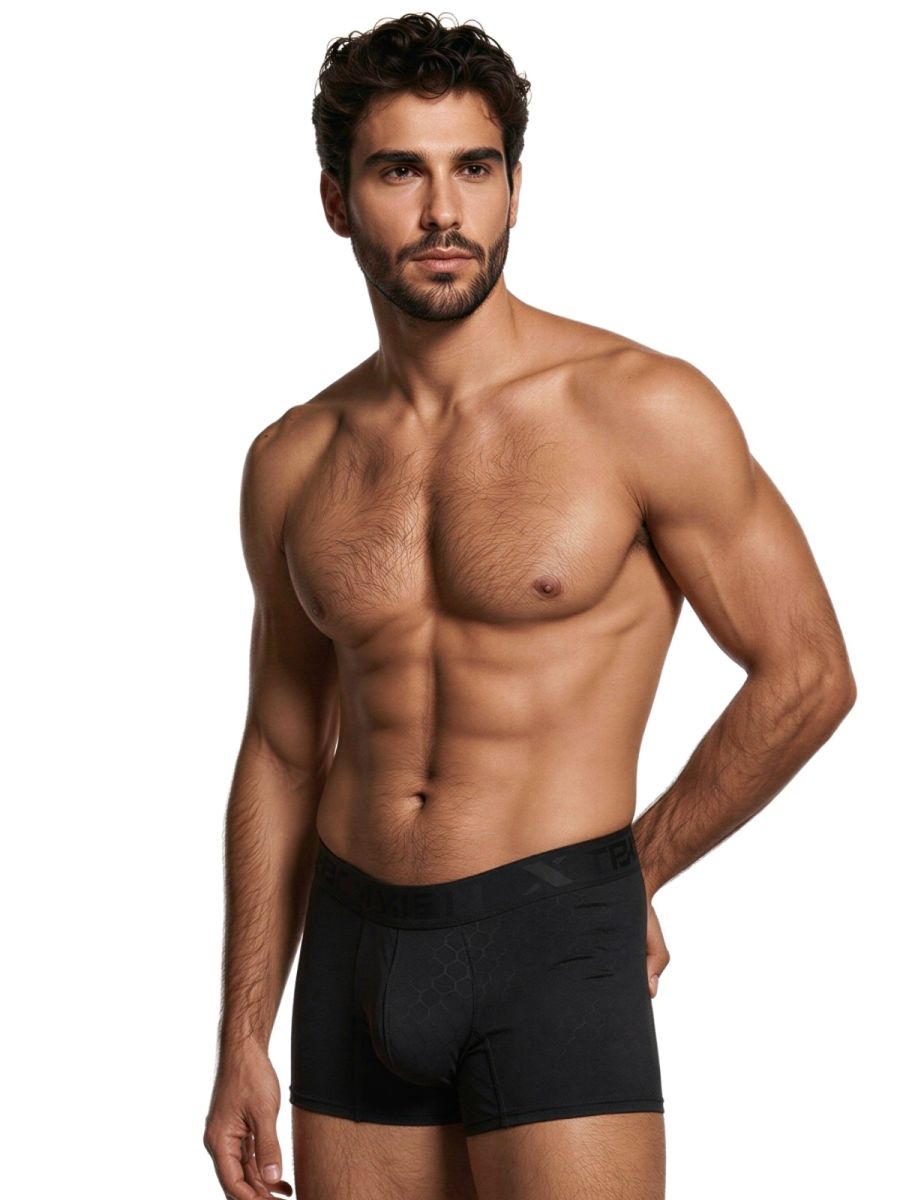 Xtremen Sleek Microfiber Honeycomb Boxer Briefs - Black