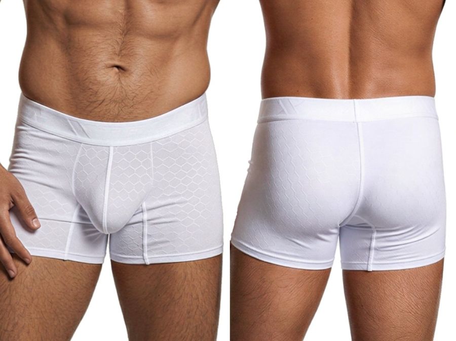 Xtremen Sleek Microfiber Honeycomb Boxer Briefs - White