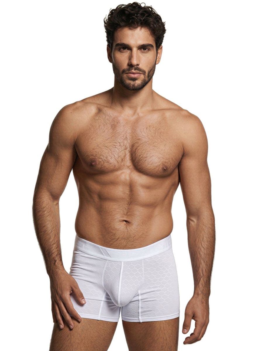 Xtremen Sleek Microfiber Honeycomb Boxer Briefs - White