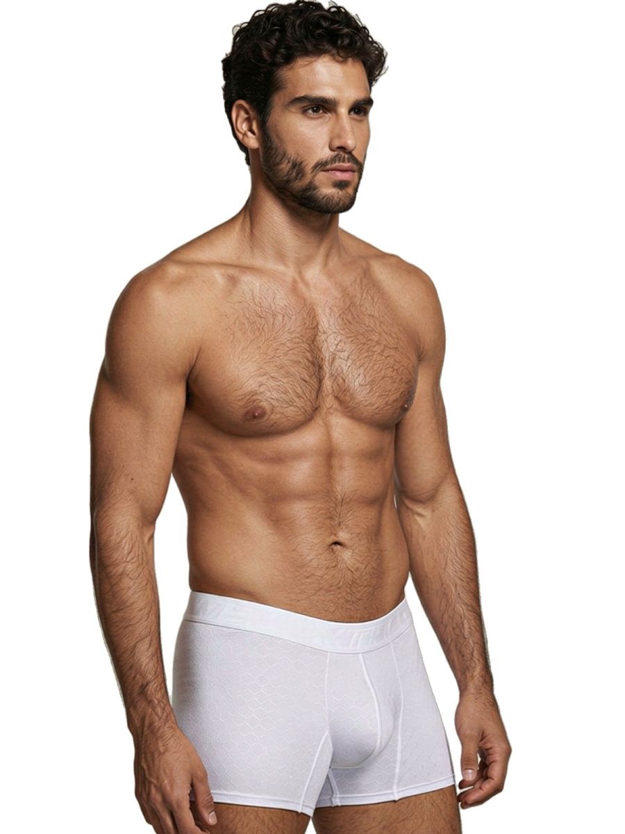 Xtremen Sleek Microfiber Honeycomb Boxer Briefs - White