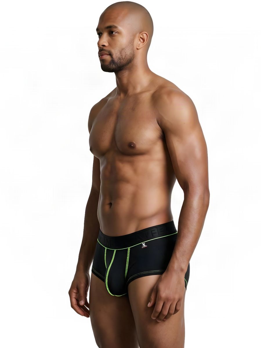 Xtremen Sleek Microfiber Contrast-Stitch Trunks - Black