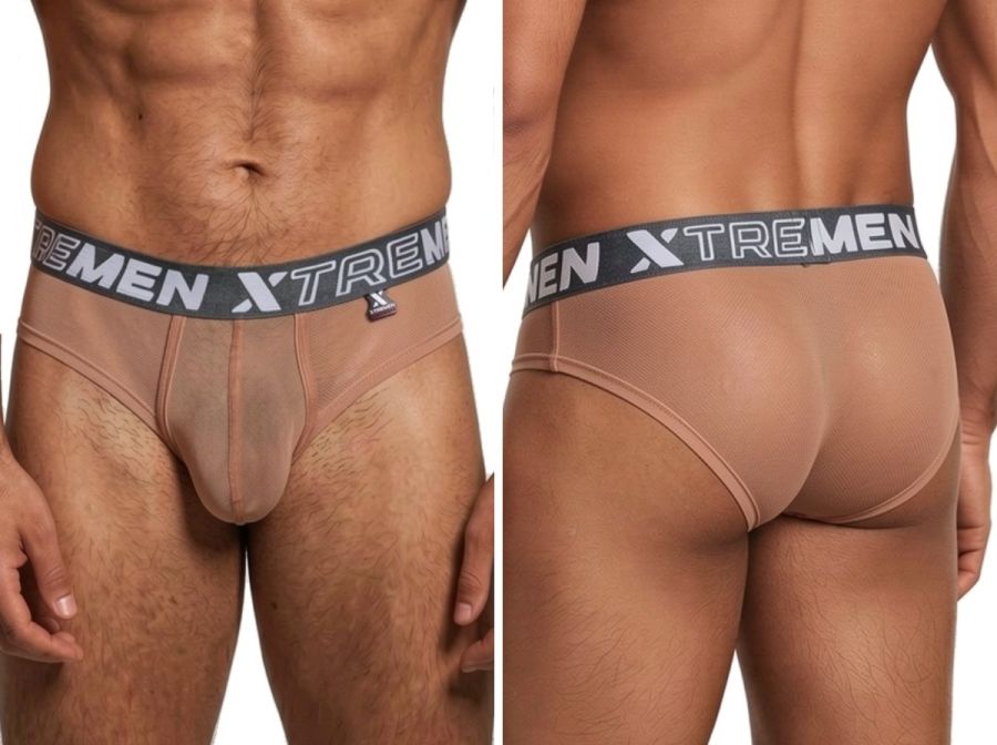 Xtremen Sleek Microfiber Mesh Briefs - Brown