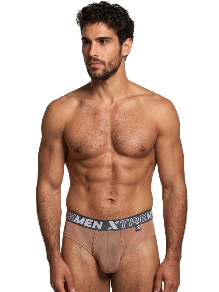 Xtremen Sleek Microfiber Mesh Briefs - Brown