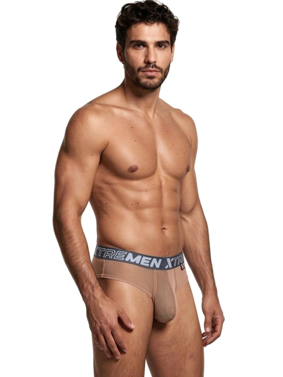 Xtremen Sleek Microfiber Mesh Briefs - Brown