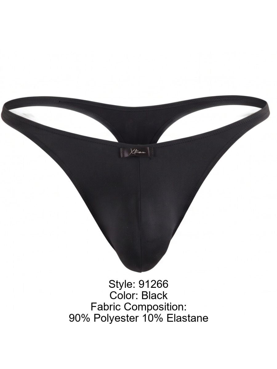 Xtremen Sleek Microfiber Narrow-Waistband Thongs - Black