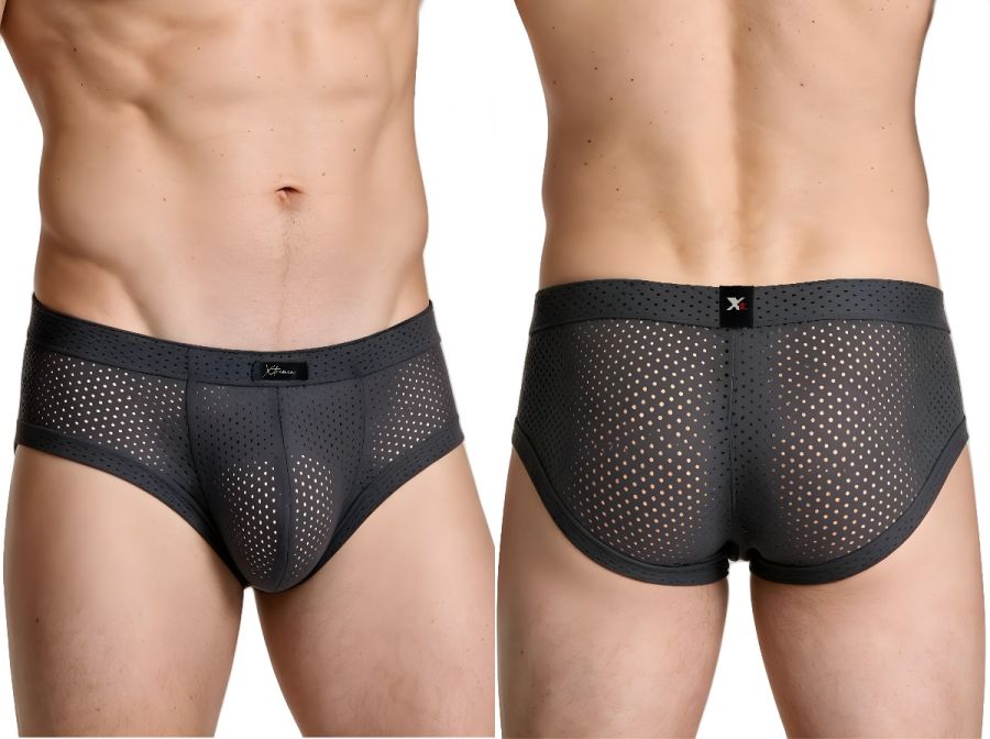 Xtremen Microfiber Mesh V-Cut Briefs - Gray